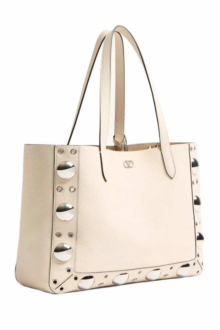 Valentino women’s Nellcôte shopping bag in cream leather with silver circular studs along sides and bottom