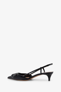 Valentino women’s black patent leather slingback pump with pointed toe and thin heel