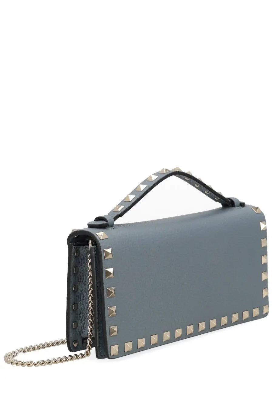 Valentino women’s portafoglio rockstud grey leather handbag with gold-tone pyramid studs and chain strap