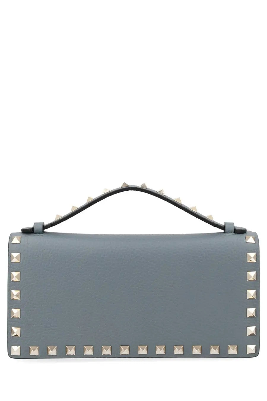 Valentino women’s portafoglio rockstud con catena grey gray leather handbag with silver-toned studs and matching handle