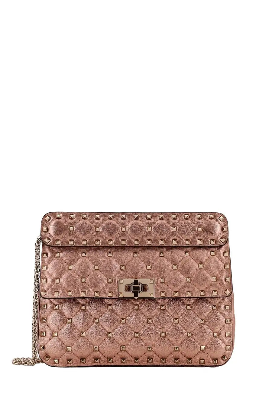 Valentino women’s rockstud spike bag blue rose gold quilted leather handbag with studded detailing and chain strap
