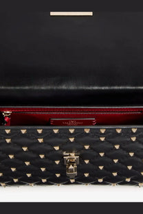 Valentino women’s rockstud spike black leather crossbody bag with gold-tone studs and quilted pattern