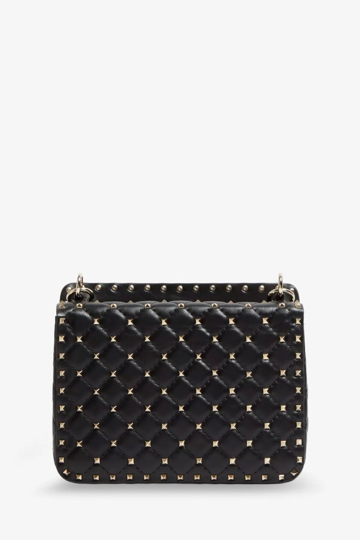 Valentino women’s black quilted leather crossbody bag with gold-tone rockstud spike detailing