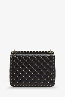 Valentino women’s black quilted leather crossbody bag with gold-tone rockstud spike detailing
