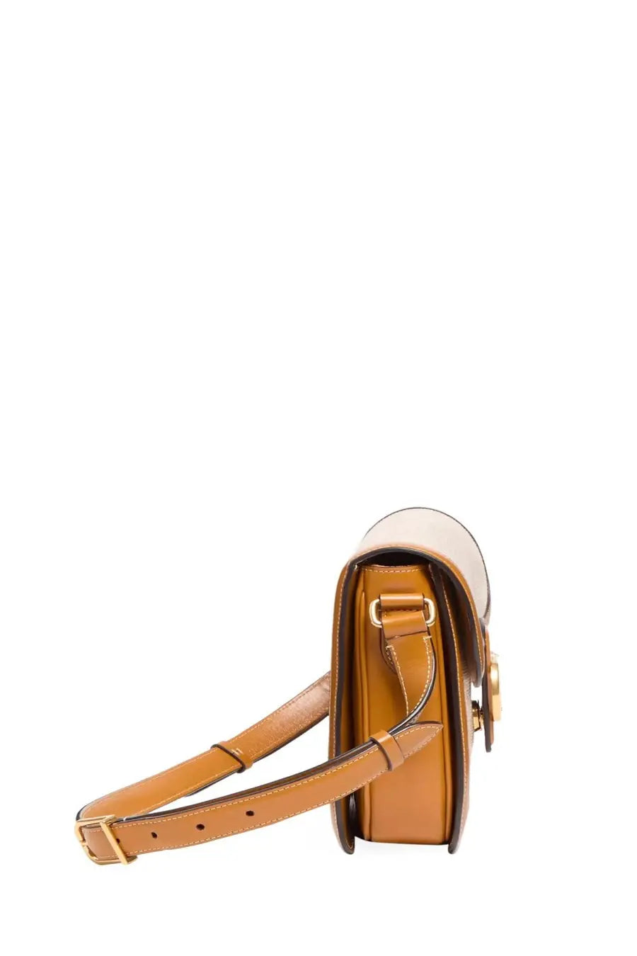 Valentino women’s shoulder bag beige tan leather crossbody with cream top flap and gold-tone hardware