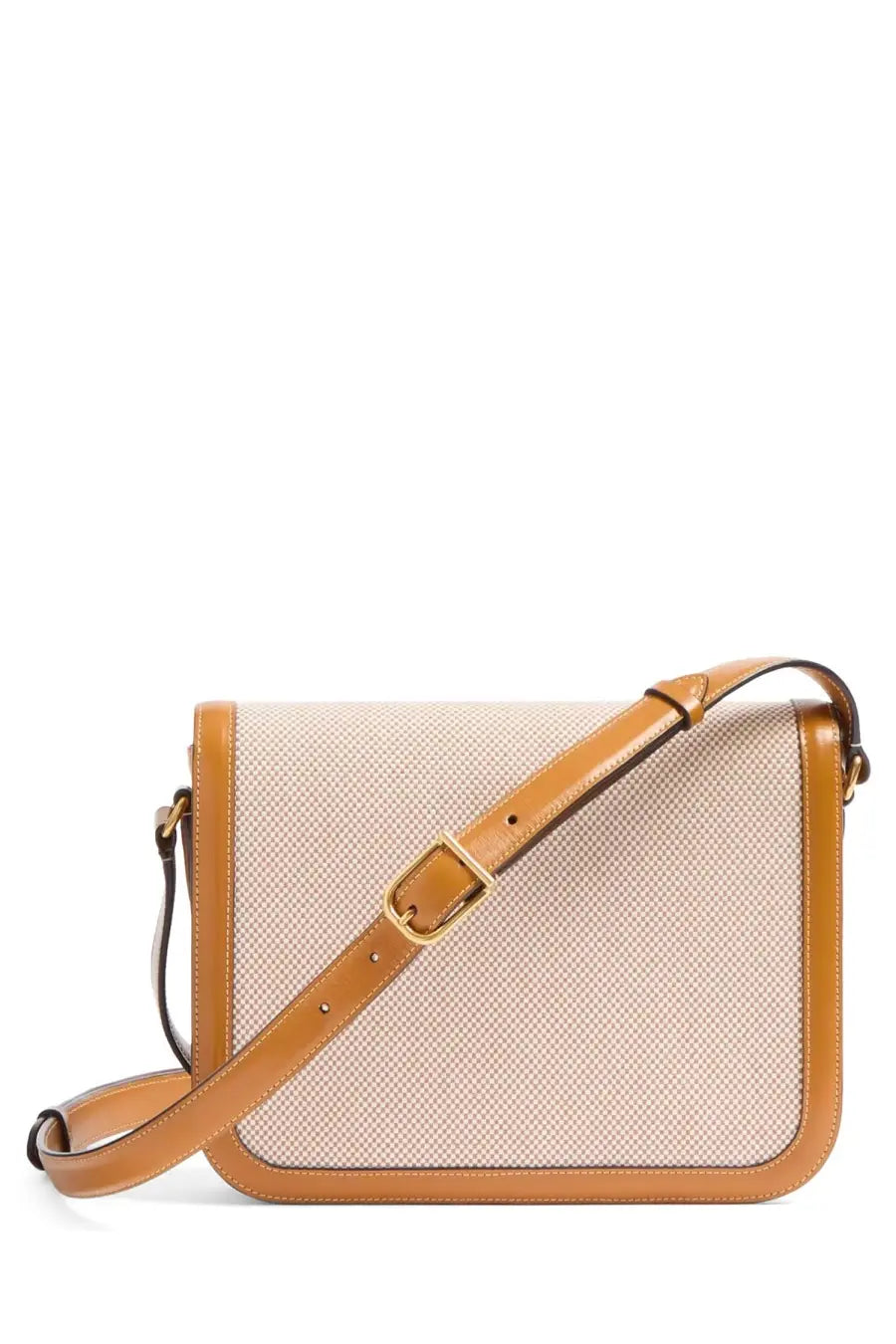 Valentino women’s shoulder bag beige woven canvas crossbody with tan leather trim and gold-tone hardware