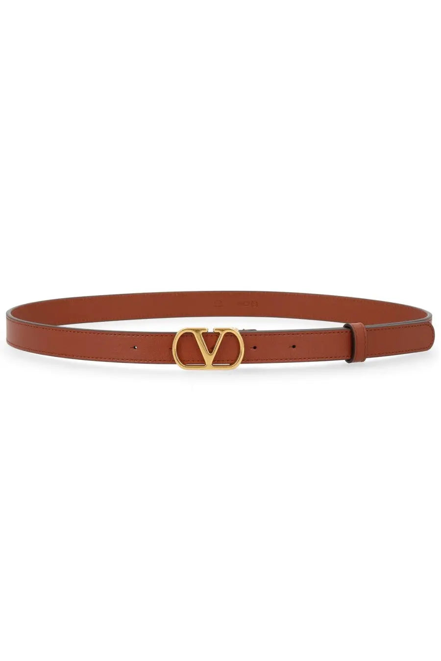 Valentino women’s signature brown leather belt with gold-tone vlogo buckle for stylish accessorizing