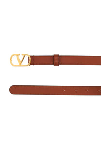 Valentino womens signature brown leather belt with gold tone vlogo buckle for stylish accessory use