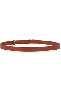 Valentino women’s signature belt brown with sleek tan leather, minimalist gold-tone buckle, and precise stitching