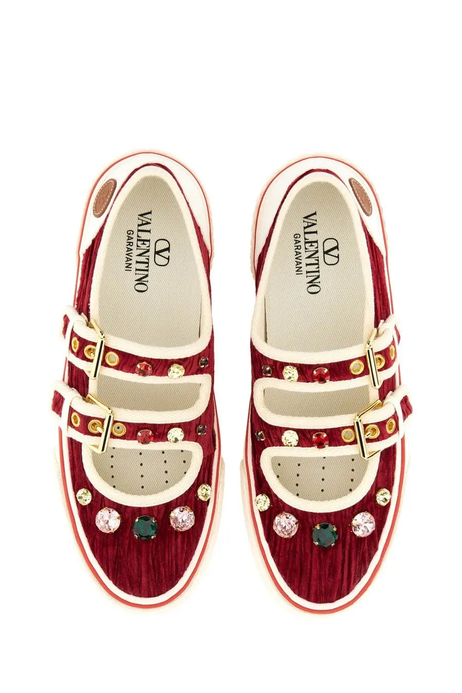 Valentino Women's Velvet Dollyboard Ballet Flats Sneaker Red, view 6