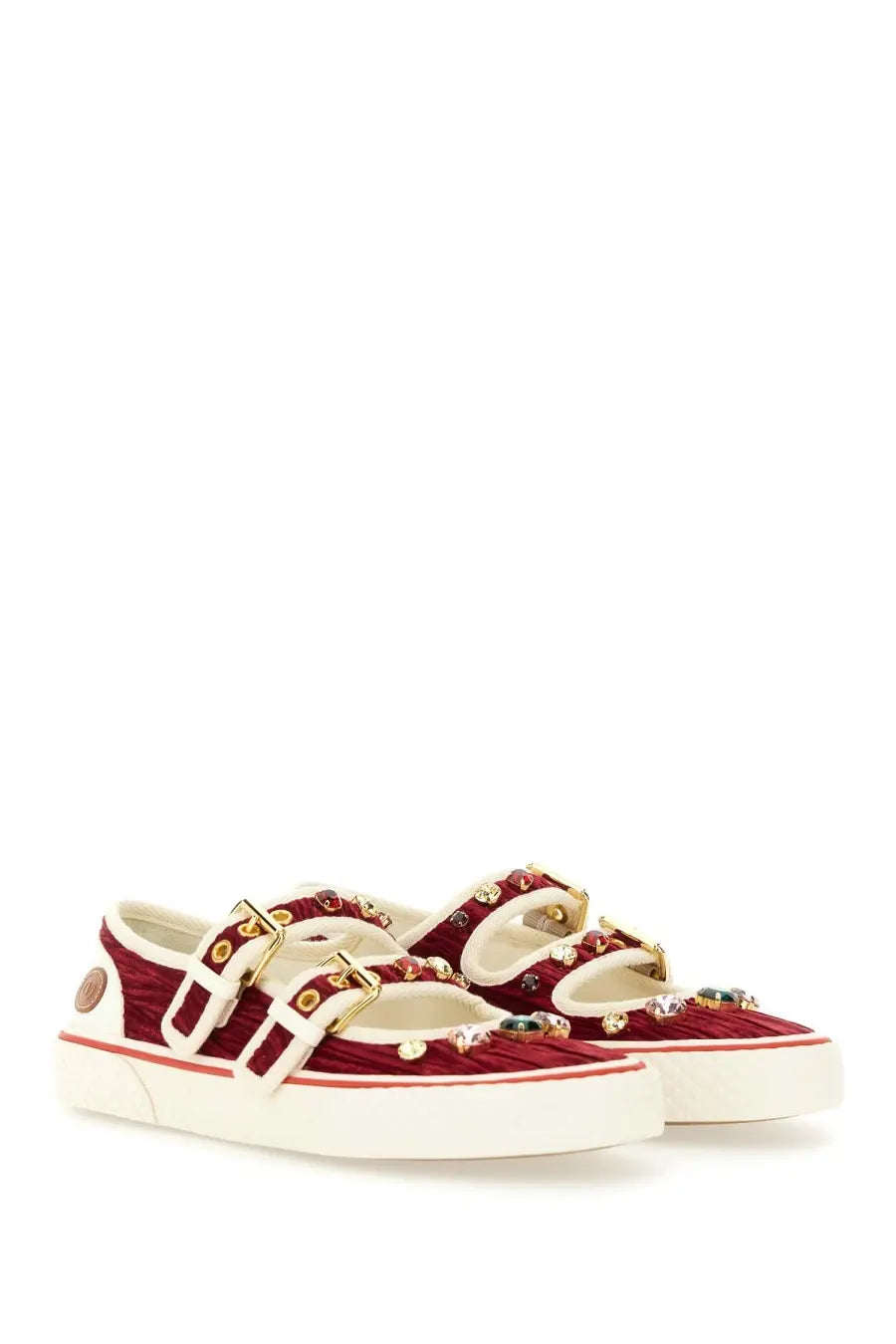 Valentino Women's Velvet Dollyboard Ballet Flats Sneaker Red, view 2