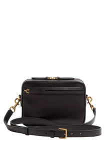 Valentino women’s viva superstar white crossbody bag in black leather with gold-tone hardware and detachable strap