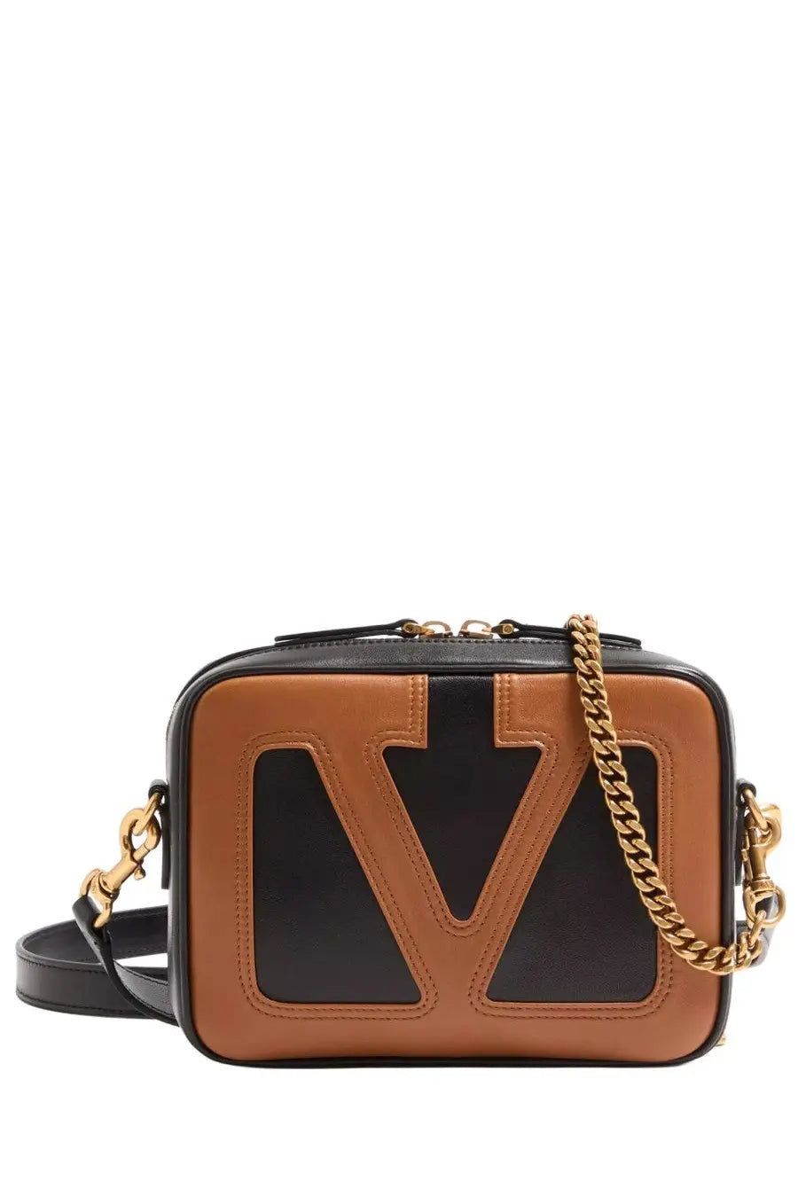 Valentino women’s viva superstar bag white brown and black leather crossbody bag with gold-tone chain strap