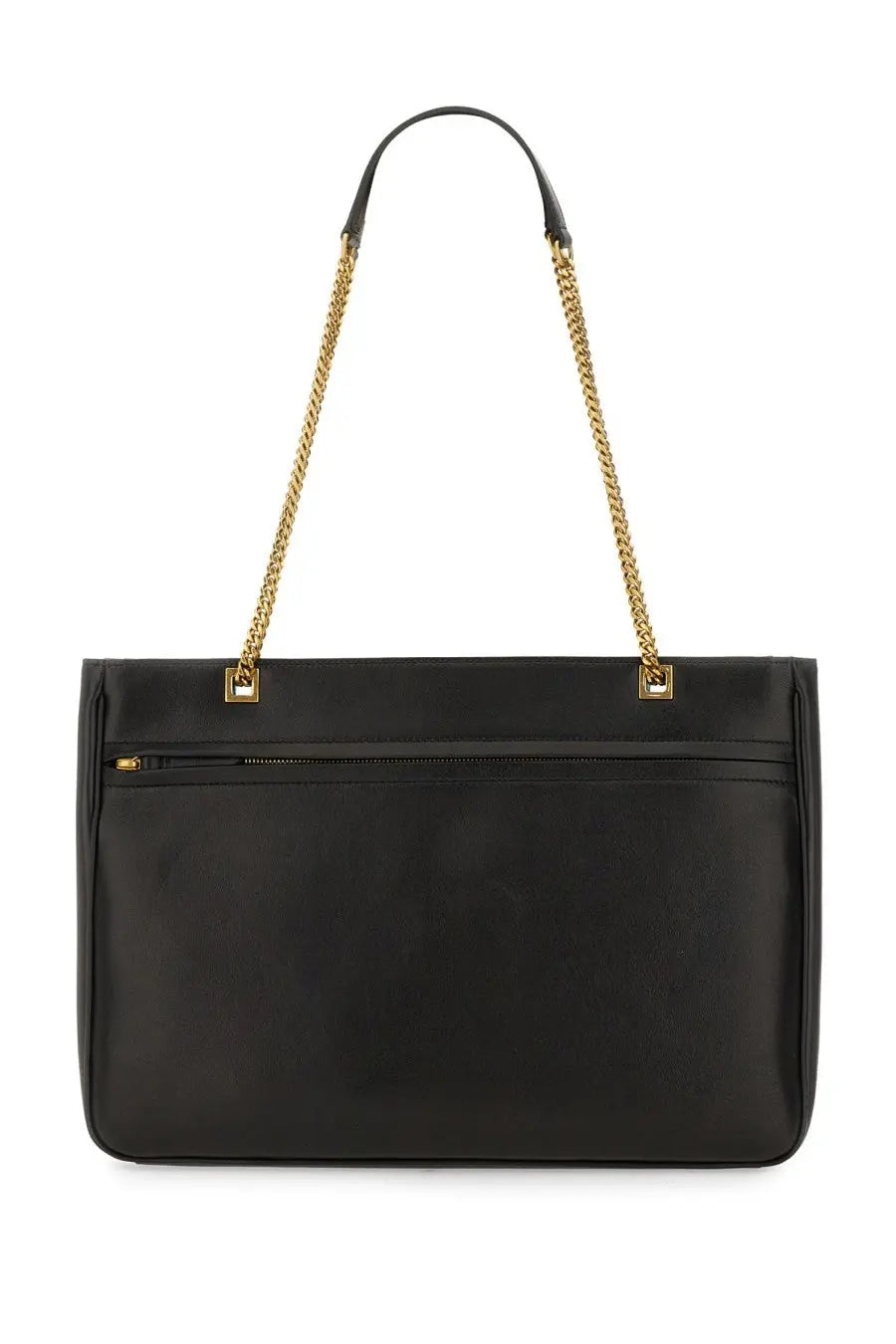 Valentino women’s viva superstar medium black leather tote bag with gold-tone chain strap and zipper detail