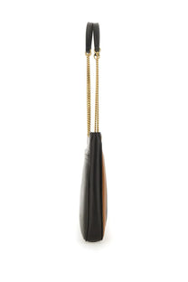 Valentino women’s viva superstar medium shopping bag in black and tan leather with gold-tone chain strap