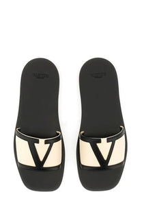 Valentino women’s viva superstar slide sandal multicolor with black and cream leather and bold v-logo strap