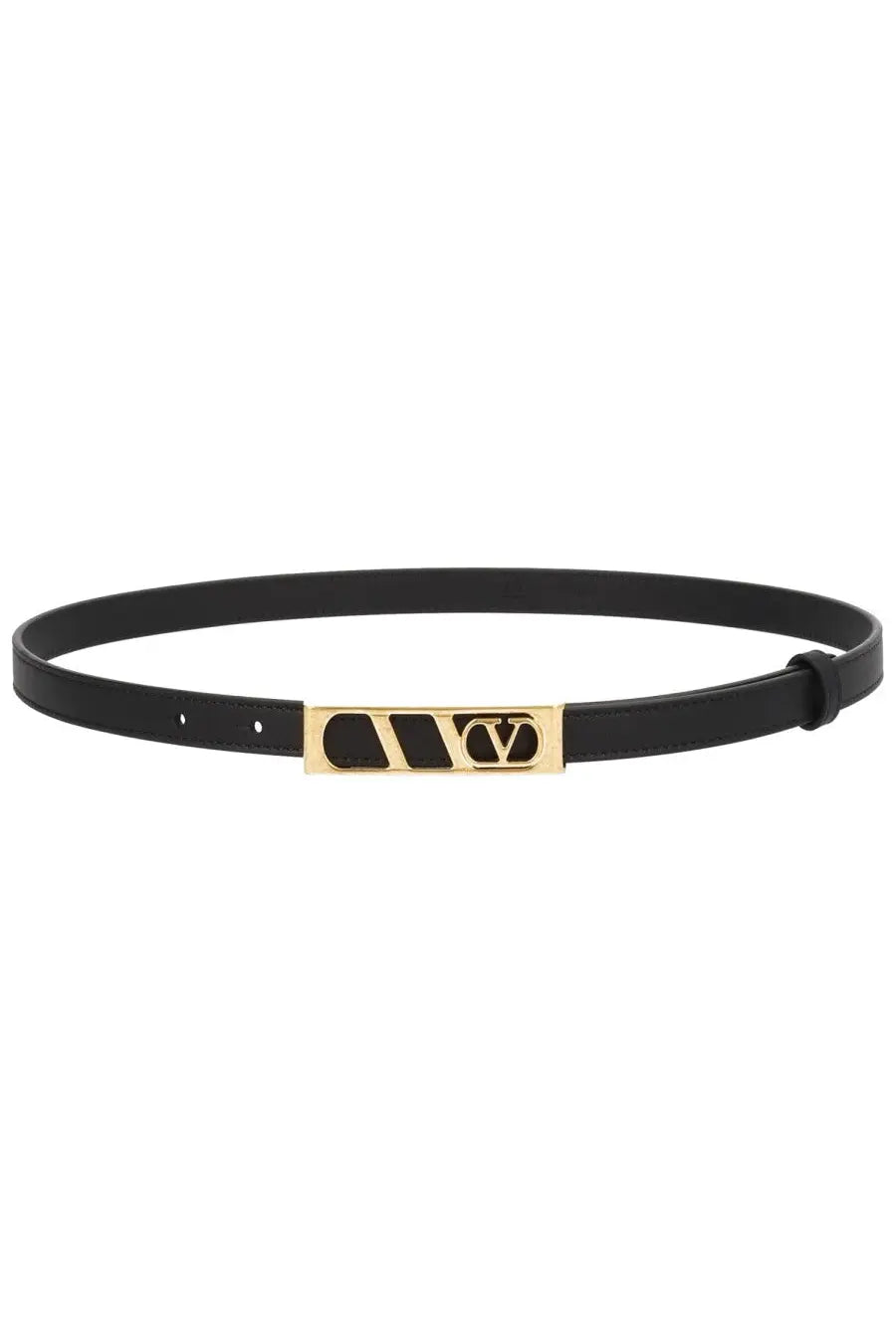 Valentino womens vlogo signature black leather belt with gold-tone rectangular buckle featuring valentino logo