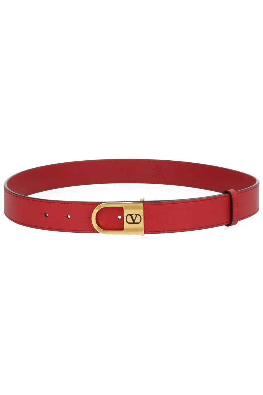 Valentino women’s vlogo signature red leather belt with gold tone d shaped buckle featuring valentino logo