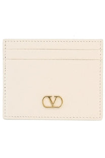 Valentino women’s vlogo signature card holder in cream leather with a gold-tone vlogo emblem white color