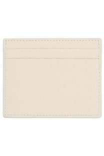 Valentino women’s vlogo signature card holder in cream-colored leather with matching stitching along edges