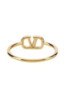 Gold-toned Valentino women’s vlogo signature ring with minimalist vlogo design and polished metal finish