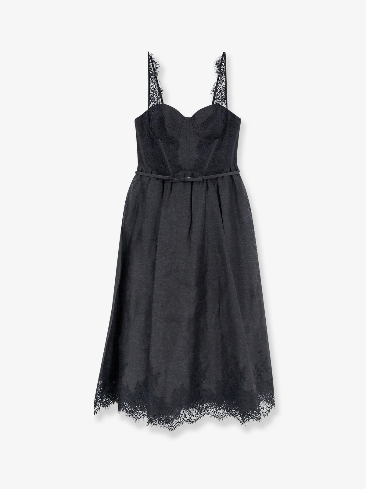 Zimmermann Women's Valiant Midi Dress in Linen and Silk Blend Black