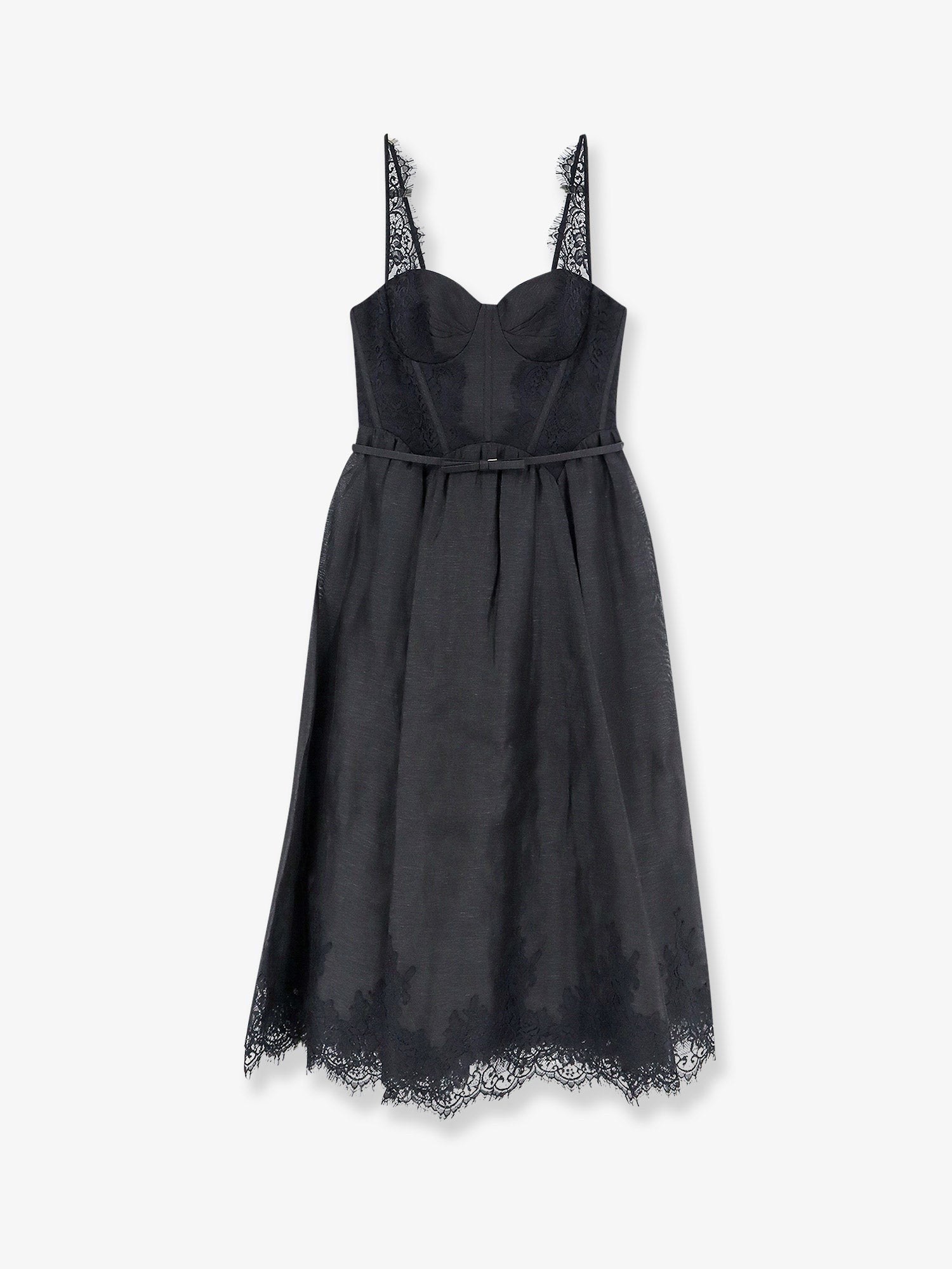 Zimmermann Women's Valiant Midi Dress in Linen and Silk Blend Black
