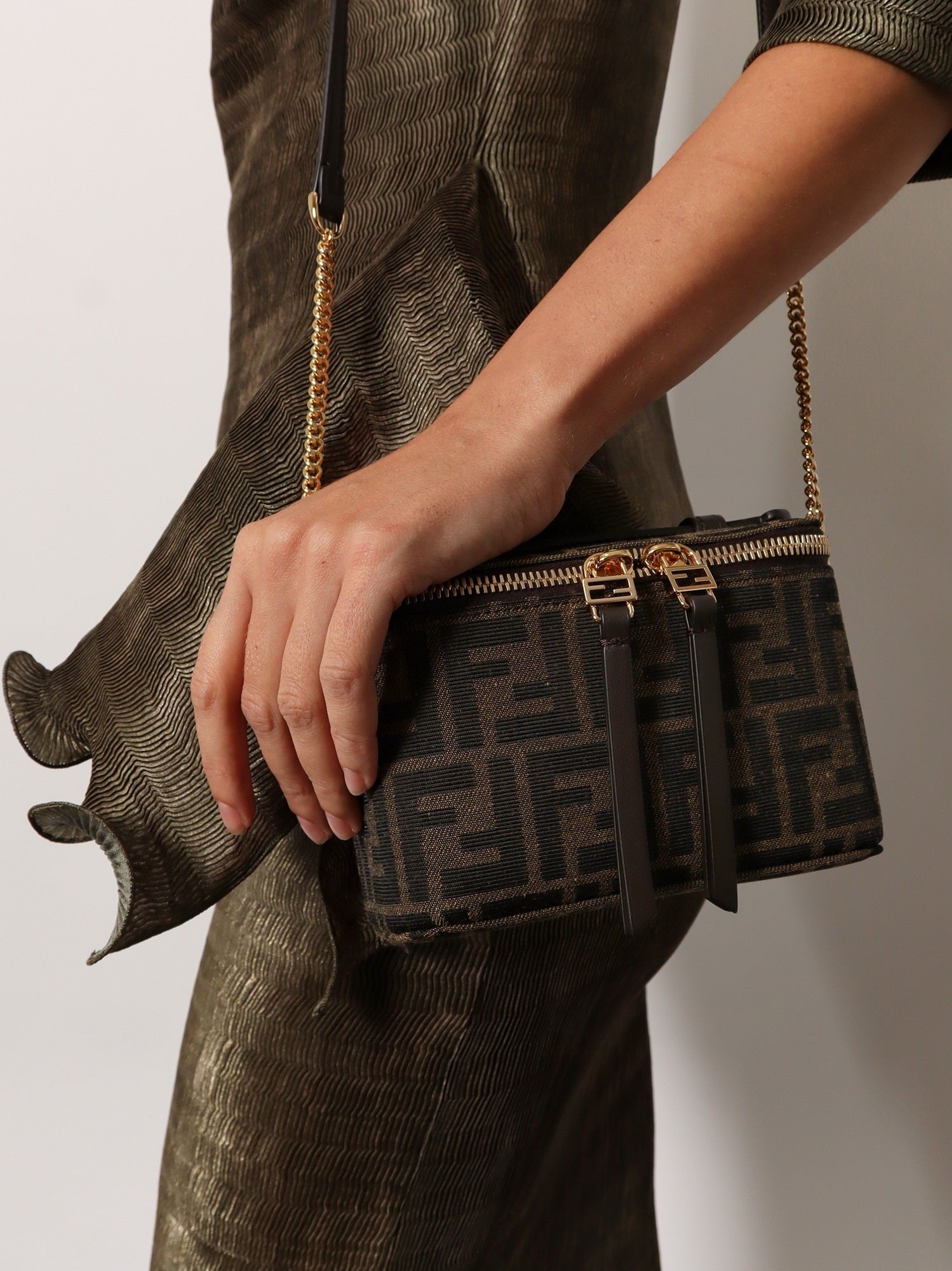 Fendi Women's Vanity Crossbody Bag in FF Jacquard Fabric Black