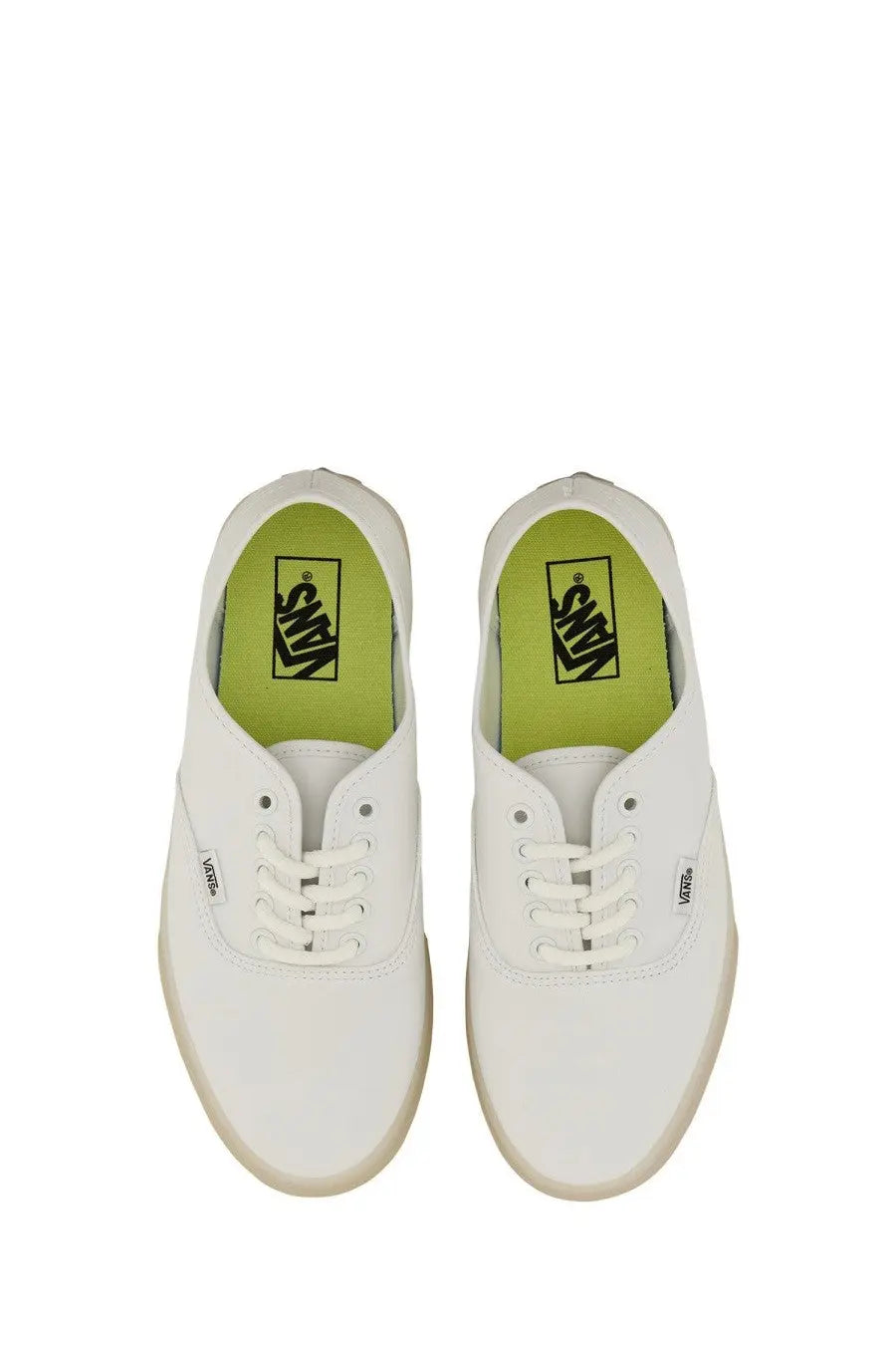 Vans men’s authentic sneaker white with classic lace-up design and neon green insoles for casual wear