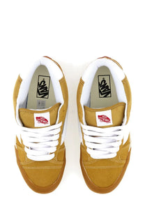 Vans men’s knu mid sneaker beige with tan suede and canvas upper white laces and rubber soles skate shoes