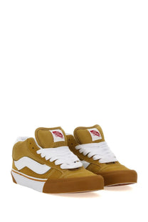 Vans men’s knu mid sneaker beige in tan suede with white laces and gum rubber sole for casual wear