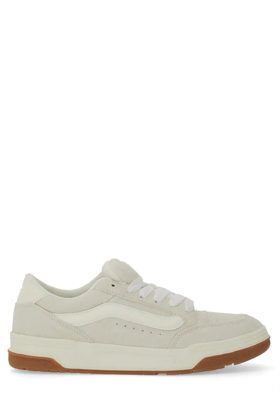 Cream-colored suede vans men’s sneaker hylane white with tan rubber sole and white laces for casual wear