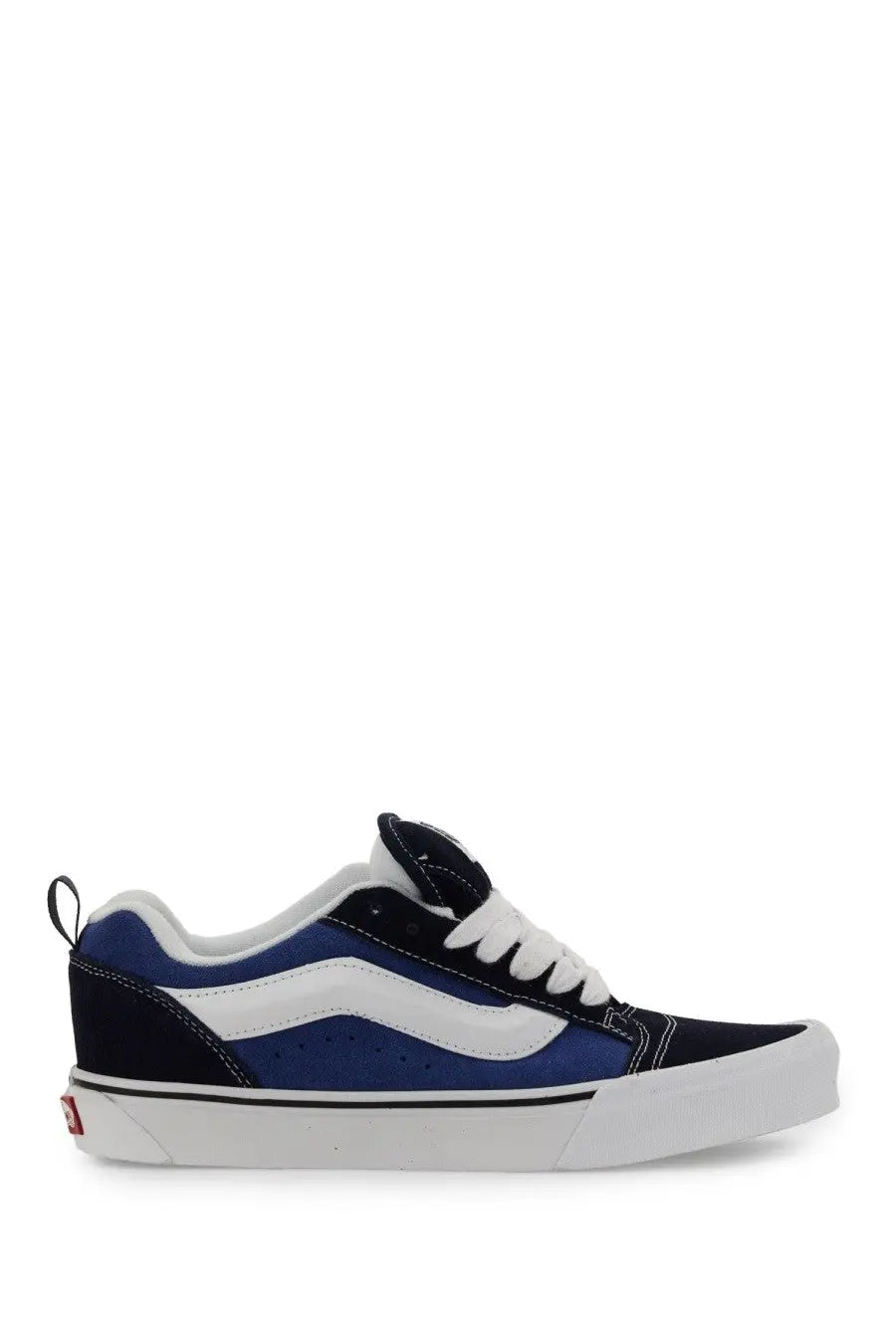 Vans unisex knu skool sneaker blue with blue and black canvas upper white laces rubber sole and classic side stripe