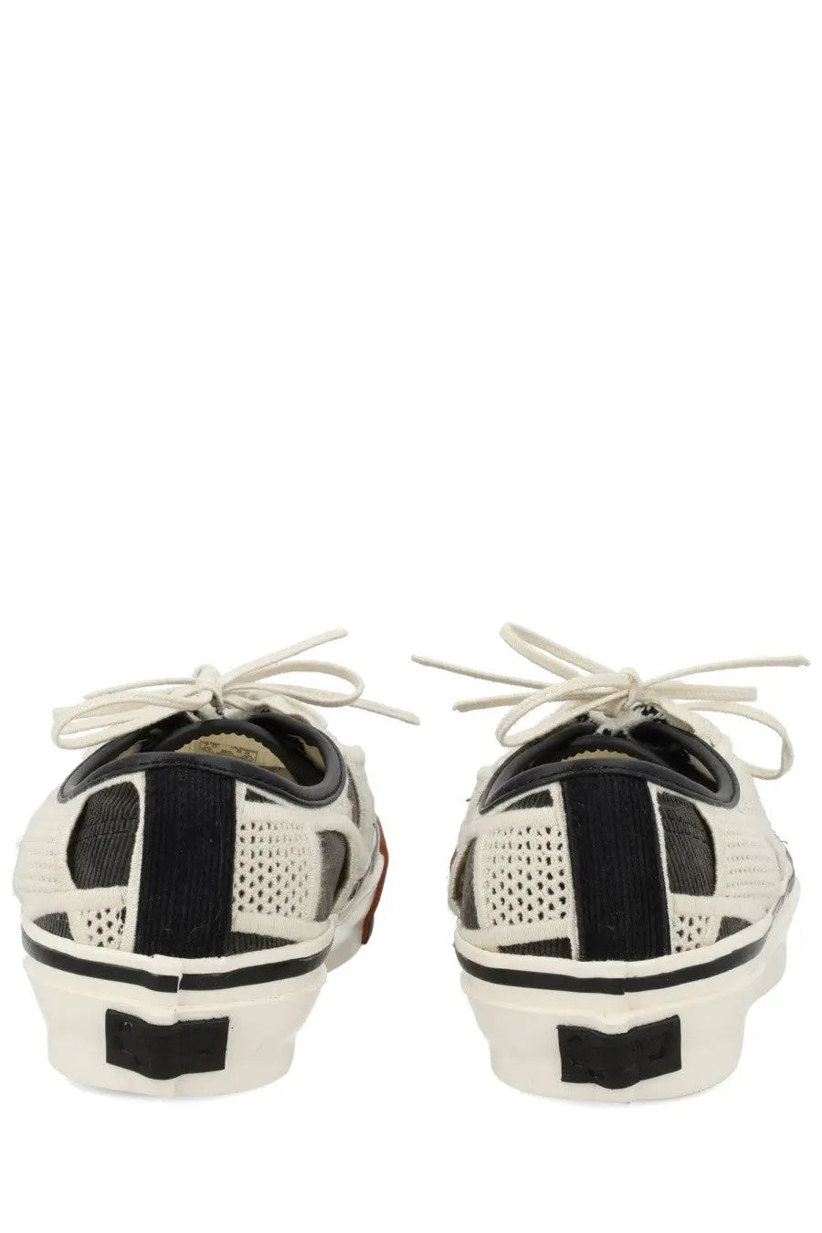 Vans unisex sneaker authentic black with white and black mesh geometric pattern and contrasting rubber soles
