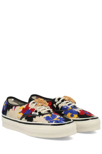 Vans unisex sneaker authentic premium with vibrant blue red yellow and black floral canvas upper and beige lace aglets
