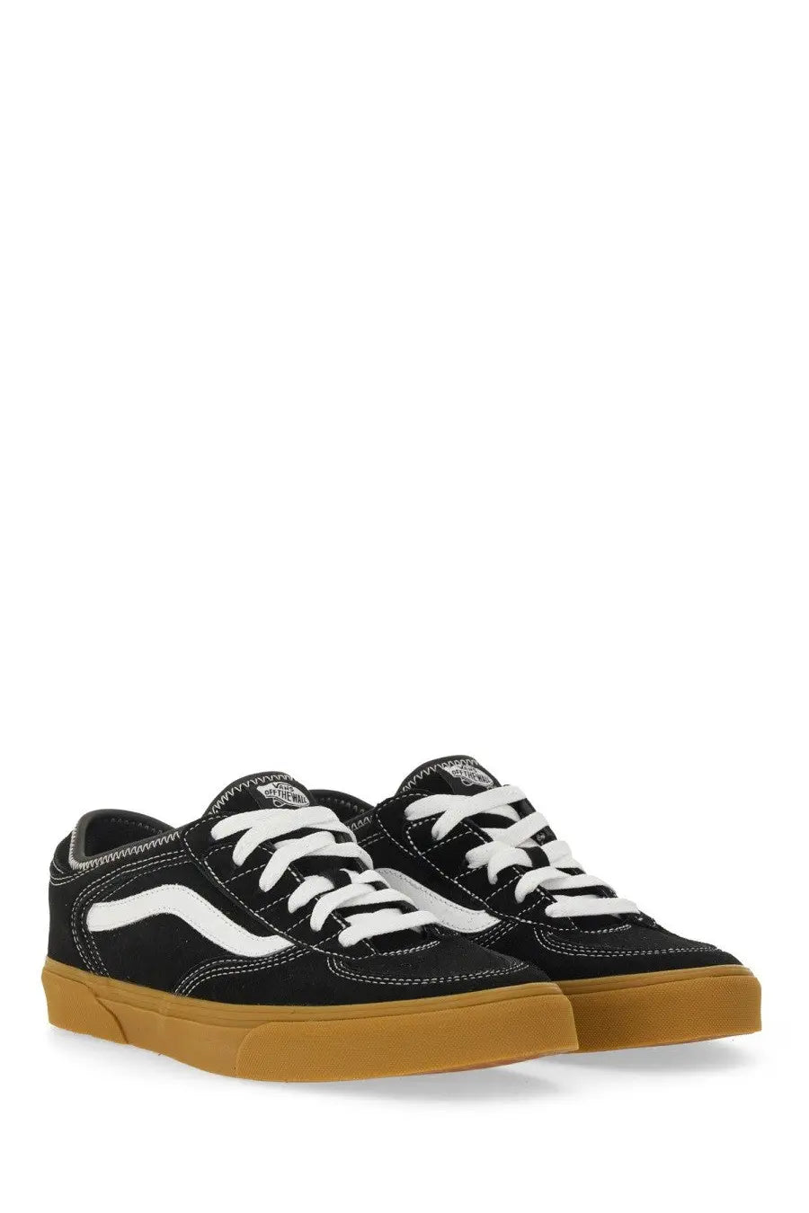 Vans unisex sneaker rowley classic black skate shoe with white laces and gum-colored rubber sole