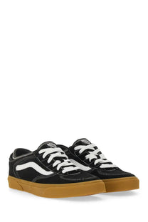 Vans unisex sneaker rowley classic black skate shoe with white laces and gum-colored rubber sole