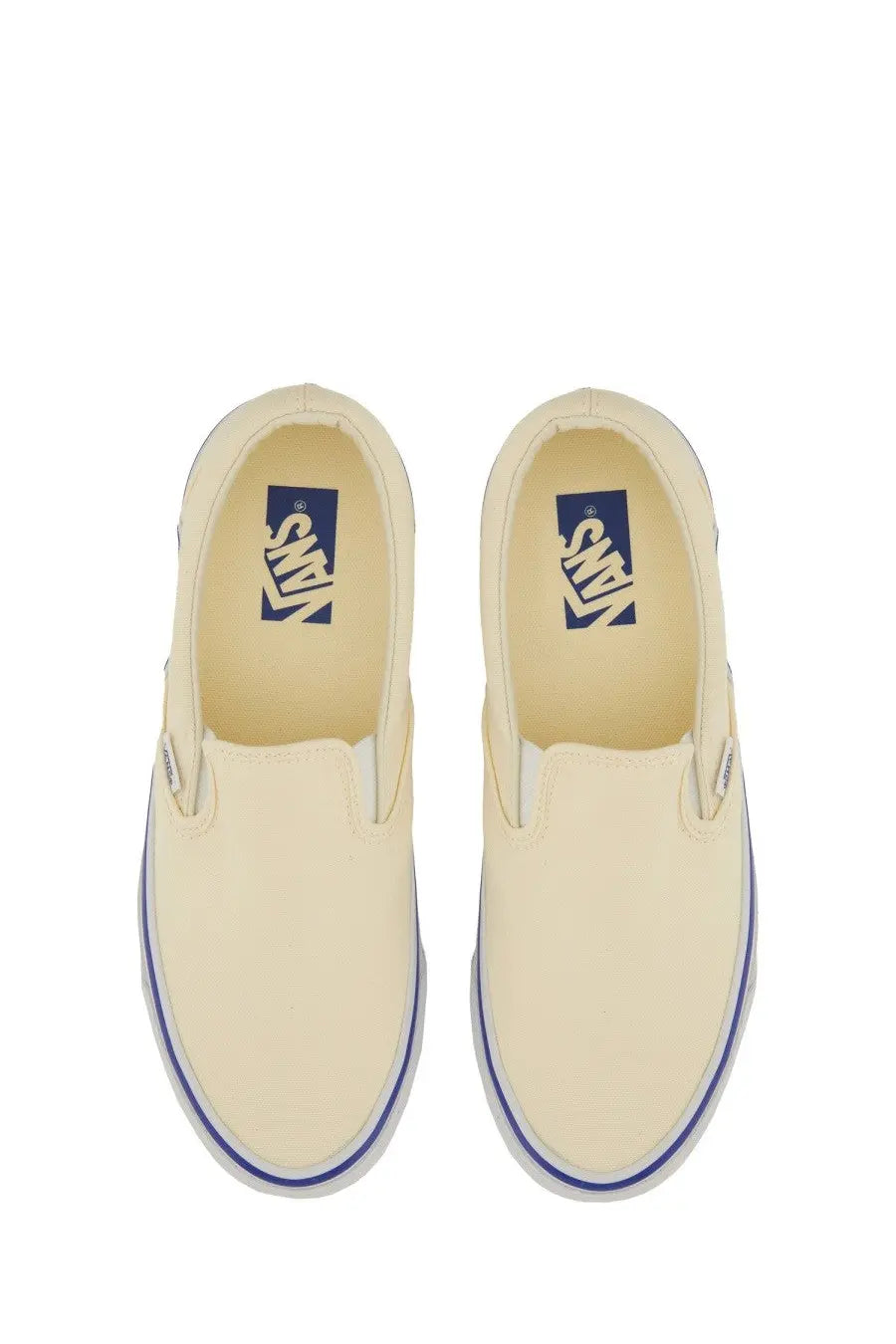 Vans unisex sneaker slip on reissue white cream canvas slip on sneakers with blue rubber sole and classic branding