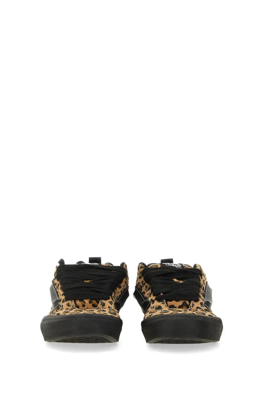 Vans women’s knu school sneaker leopard print canvas with black laces and rubber soles