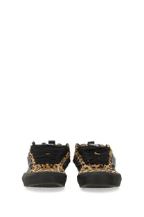 Vans women’s knu school sneaker leopard print canvas with black laces and rubber soles