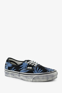 Vans women’s lx authentic canvas sneakers in black with blue palm leaf pattern and silver rubber sole