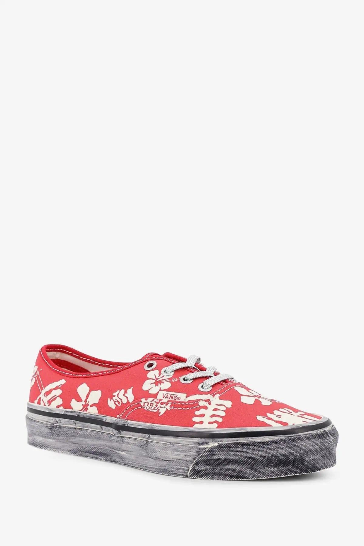 Vans women’s lx authentic canvas sneakers in multicolor with white floral skeleton pattern gray laces and distressed sole