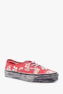 Vans women’s lx authentic canvas sneakers in multicolor with white floral skeleton pattern gray laces and distressed sole