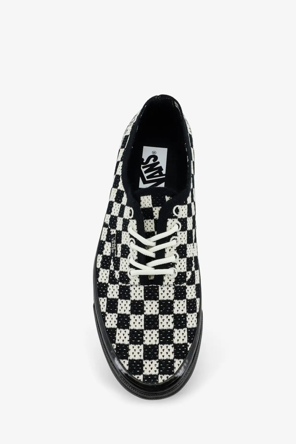 Vans womens lx authentic fabric sneakers black with black and white checkerboard patterned upper and white laces