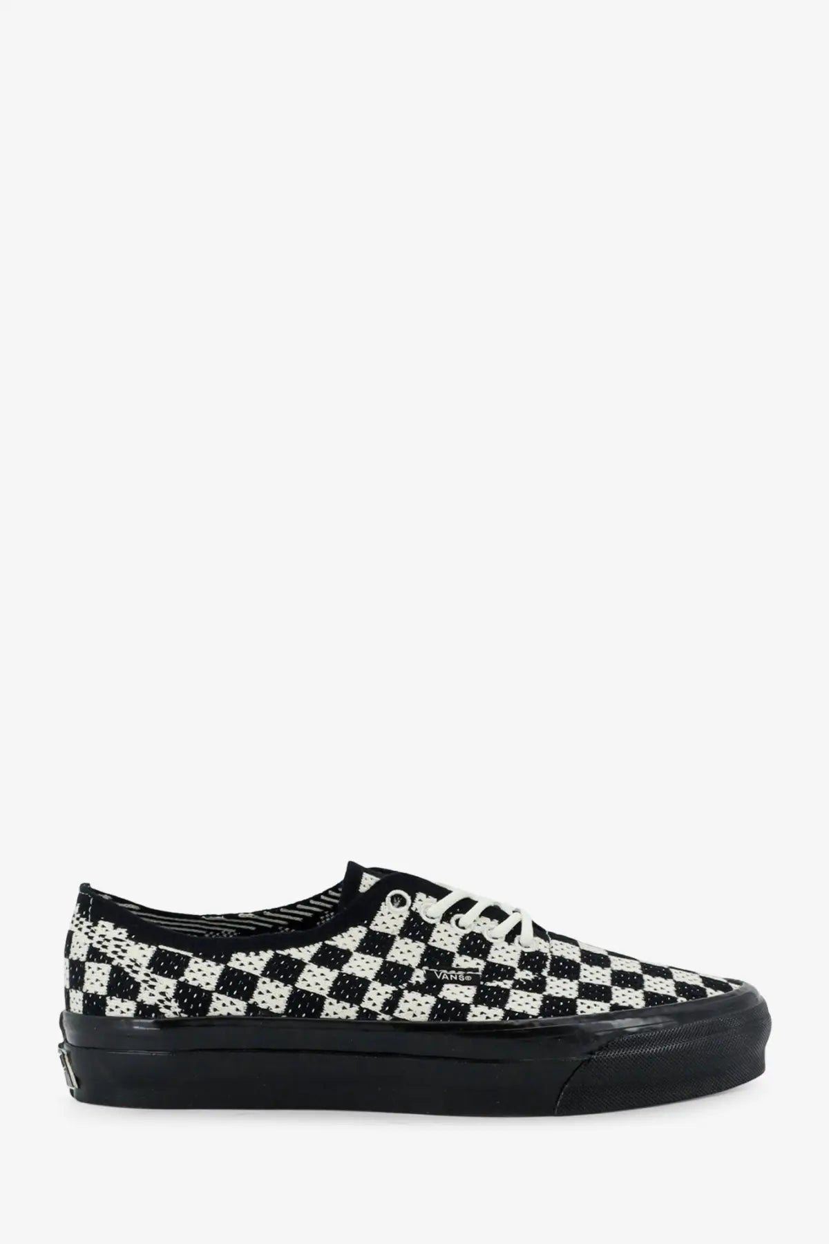 Vans women’s LX Authentic Fabric Sneakers black with black and white checkerboard textured upper and black rubber sole