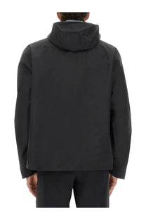 Veilance men’s Arris jacket black with a sleek minimalist design and smooth fabric in a black hooded style