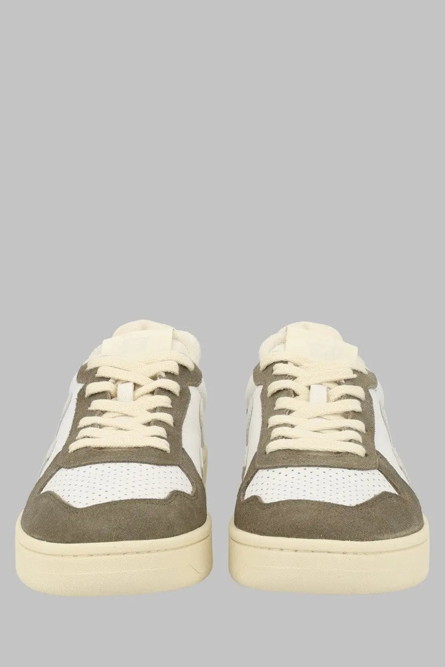Veja unisex sneaker white featuring olive green and white suede and mesh low-top design with cream laces and rubber sole