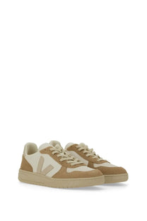 Veja unisex sneaker white tan and cream suede and mesh minimalist design with signature v logo on the side
