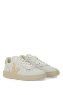 Veja women’s sneaker white cream-colored leather with beige v logo on the side for casual wear