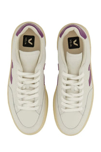 Veja women’s sneaker white leather with purple accents and beige rubber sole for casual wear